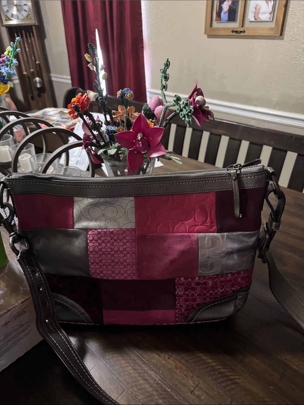 Coach Patchwork Shoulder Bag in Burgundy, Gray and Pink - Picture 3 of 9